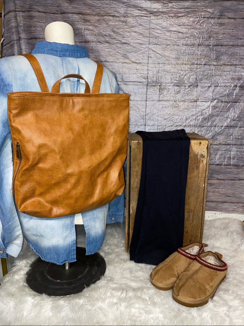 Thirty One High Street Caramel Distressed Pebble Backpack Purse